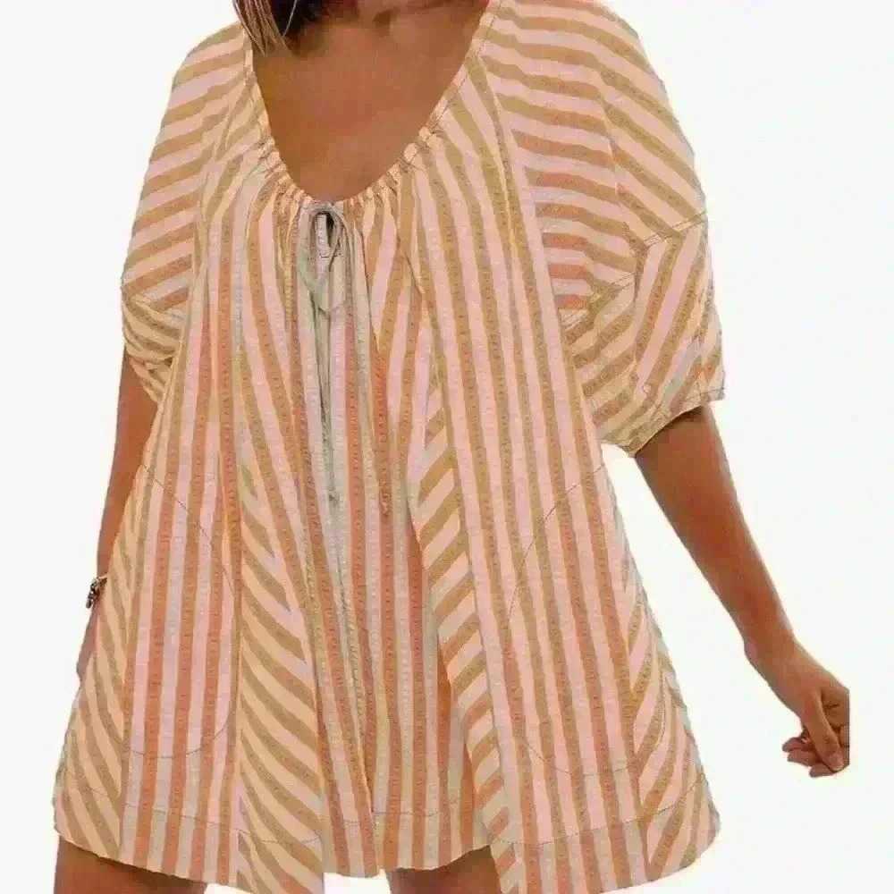 Women's Summer Short Boho Jumpsuit Half Sleeve Sweetheart Neck Tie Up